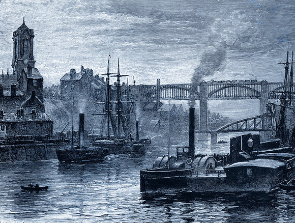 From a drawing by Robert Jobling, 'River Tyne ferry at Newcastle 1885'