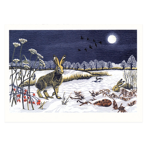 Niki Bowers, '10 Notecards & Envelopes from original prints' Winter Hares