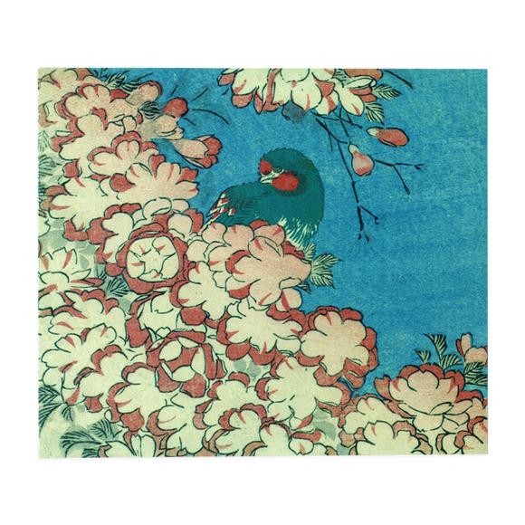 Katsushika Hokusai ' Double Cherry Blossoms and Green Bird '